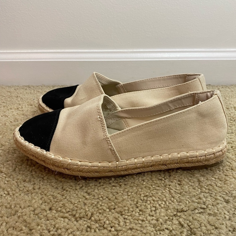 A New Day Cream Black Espadrilles Flats Womens Size 7.5